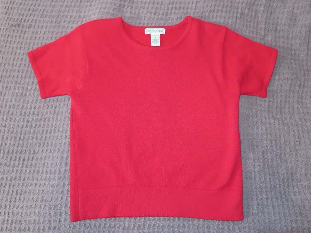 Stephanie Andrews Red 100% Merino Wool Short Sleeve Knit Sweater Size M